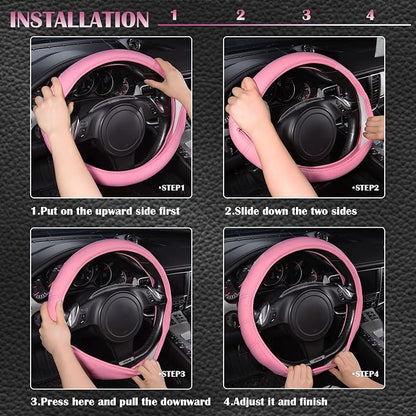 CAR PASS Line Rider Microfiber Leather Sporty 14.5-15 inch Car Steering Wheel Cover Universal Fits for 95% Cars Sedans SUV Trucks, Anti-Slip Safety Comfortable Design (Pure Pink) - Image 6
