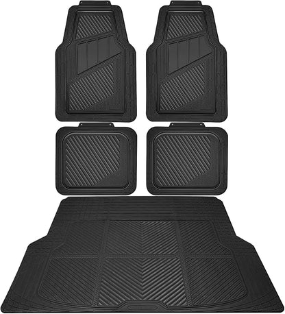 CAR PASS Heavy Duty Rubber Floor Mats Gray Car Mats Full Set with Trunk Cargo Liner - Universal Waterproof Floor Mats for Car SUV Truck, Durable All Weather Automotive Liner Mats (All Black) - Image 7