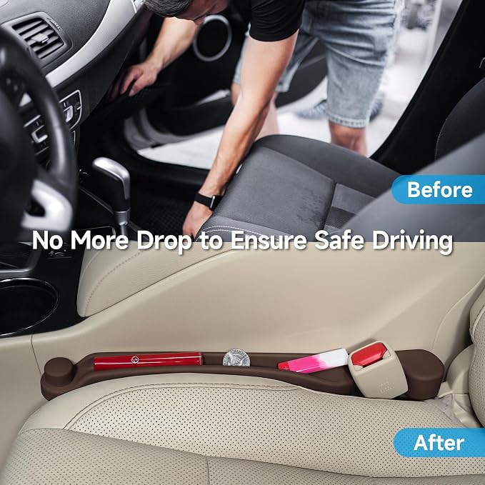 Givifive Car Seat Gap Filler Organizer 2Pack Soft Foam 3IN1 Multifunctional | Seat Side Gap Strip with Slot & Hook Universal Fit Car SUV Truck Fill The Gap Between Seat & Console (Narrow Dark brown) - Image 2