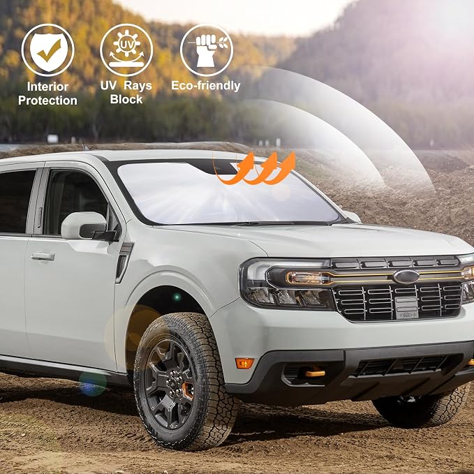 Windshield Sun Shade for 2022-2026 Ford Maverick Accessories | Full covered for windshield, Foldable & Durable, Block UV Rays, Reduce Heat, Easy to install, Keep Car Cooler - Image 6