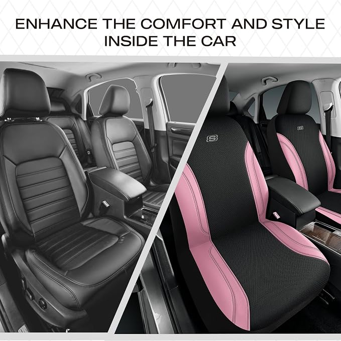 Skechers Work Seat Covers, Leather Seat Covers 5-Times Stronger Built-in Webbing, Oxford Fabric Front Seat Cover, Airbag Compatible, Automotive Comfort for Cars, Trucks, SUVs,Pink - Image 6