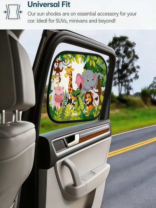Car Window Shade for Baby -Glare Shield and UV Rays Protection for Your Child, 2-Pack-20 X 12" Window Shade (Animals) - Image 4