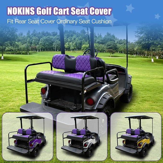 NOKINS Golf Cart Seat Covers Fits Aftermarket Standard Rear Seat Cushion | Fit for Club Car Precedent/DS/EZGO RXV/TXT/Yamaha Drive, No Stapler, Multiple Colors&Breathable (Purple&Black) - Image 3