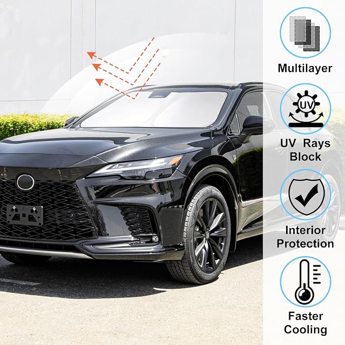 Windshield Sun Shade Sunshade for 2023 2024 2025 2026 Le-xus RX | Full covered for windshield, Foldable & Durable, Block UV Rays, Reduce Heat, Easy to install, Keeps Car Cooler - Image 2