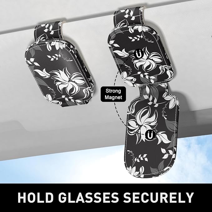 Sunglasses Holder for Car Visor, Magnetic Leather Car Sunglass Holder, Car Sun Visor Glasses Hanger Clip, Car Interior Accessories for Women Men, Fits All Size Eyeglasses - Image 3