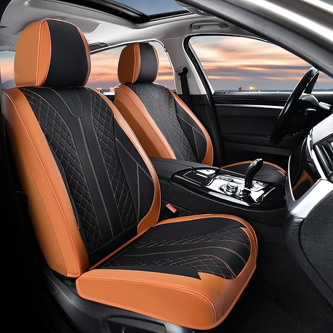 FLORICH Leather Seat Covers for Cars Front Car Seat Cover Premium Automotive Seat Covers Waterproof Car Seat Cushion Protector Universal Fit for Most Cars SUV Trucks, Brown&Black by FLORICH
