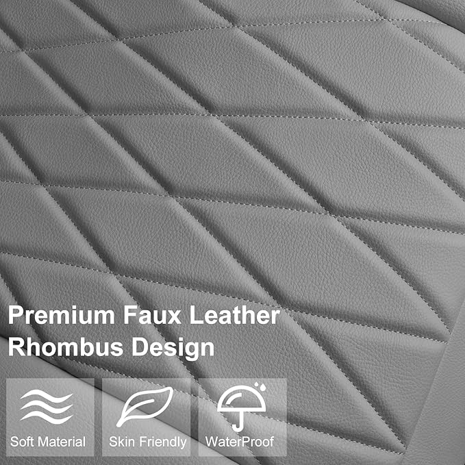CAR PASS 2 Pack Leather Front Car Seat Covers, Bottom Seat Covers Full Wrapped with Storage Pocket, Anti-Slip Leather Seat Protectors,Waterproof Seat Cushion Pad Universal Fit Sedan SUV Truck, Gray - Image 2