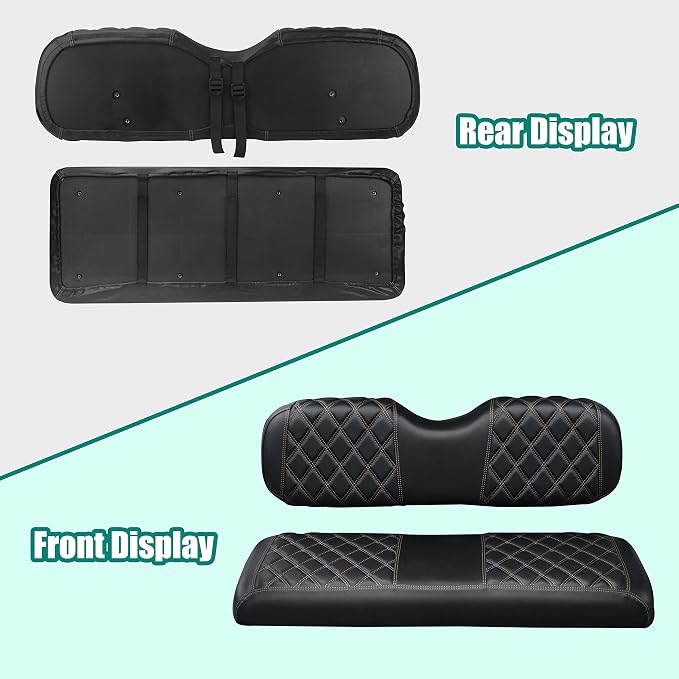NOKINS Golf Cart Seat Covers Fit Aftermarket Standard Rear Seat Cushion | Fit for Club Car Precedent/DS/EZGO RXV/TXT/Yamaha Drive, No Stapler, Multiple Colors&Breathable (Black&Brown Stitch) - Image 4