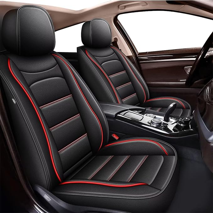 IKABEVEM Car Seat Covers for GMC Grand Caravan 2008-2020, 2-Pack Front | Luxury Fuax Leather, Waterproof, Airbag Compatible, Easy to Install, Scratch‑Resistant Seat Protection, Redline by IKABEVEM