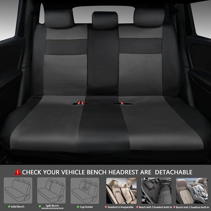 CAR PASS Leather 3D Foam Back Support Car Seat Covers Full Set Air Mesh Automotive Seat Covers, All Season Car Seat Cover Fit Automotive,SUV,Sedan,Van, Airbag Compatible Elegance (Black Charcoal Gray) - Image 2