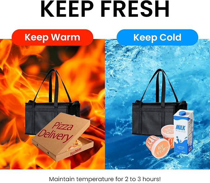 NZ home Insulated Food Bag, Portable Cooler Tote (Large, Black, 2 Pack) | Thermal bag, For cold and hot food, Soft sided cooler, Heavy duty 6-layered tote, Grocery shopping, Beach or travel bag - Image 4