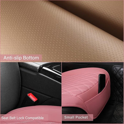 Universal Front Leather Car Seat Covers Pink 2 Pcs Luxury Seat Covers, Anti-Slip Waterproof Auto Driver Cushions Fit SUV Pickup Van Sedan, Chevy Silverado GMC Sierra Dodge Ram Tacoma Ford - Image 5
