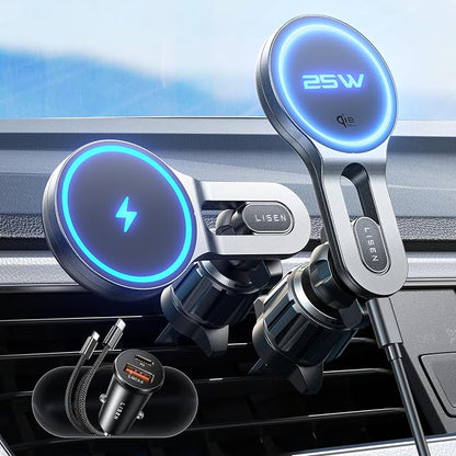 LISEN for Qi2.2 25W MagSafe Car Mount Charger,Car Vent Magnetic Car Charger | Stable & Fast Charging iPhone Car Mount,Qi2.2 Certified 25W Magsafe Car Mount, Car Vent Mount For iPhone 17 16 15 14 13 12 by Lisen