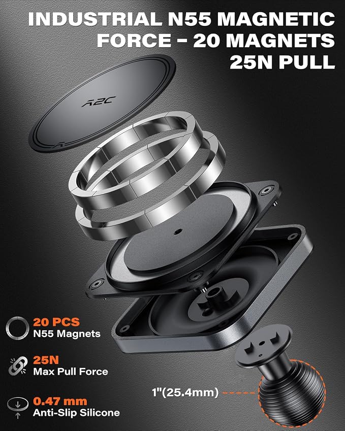 Heavy Duty Magnetic Phone Holder Base with 1" Ball for MagSafe iPhone 17-12 Series, Compatible with RAM mounts and Other B Size Ball Double Socket Arm - Image 4
