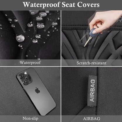 CAR PASS Neoprene Waterproof Seat Covers,Wetsuit Car Seat Covers Front Seats Universal Fit for Vans, Truck, SUV Two Front Only, 3D Tyre Embossed Anti Slip with Armrests, Airbag Compatible(Black) - Image 3