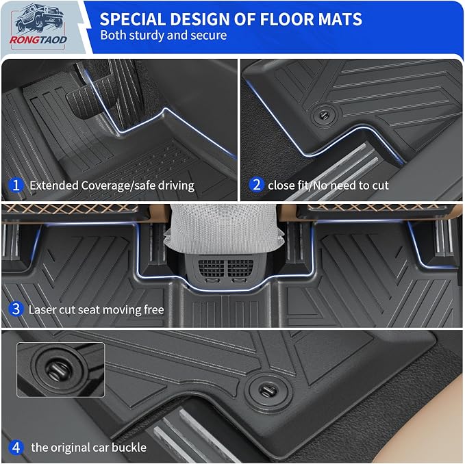 Rongtaod Floor Mats Set for 2024 2025 2026 Toyota Grand Highlander | Trunk Mat with Backrest Mat Waterproof Cargo Mat Cargo Liner TPE All Weather Back Seat Protector Grand Highlander Accessories - Image 3