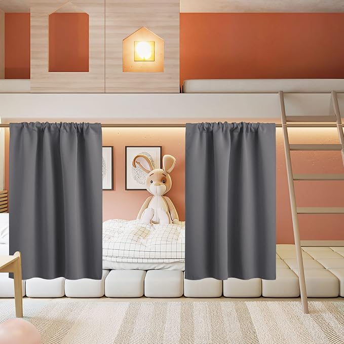 RYB HOME Basement Bathroom Kitchen Cafe Blackout Privacy Window Curtains | Thermal Insulated, Light UV Heat Blocking, Privacy, Short Curtain Tiers for Laundry Room, W34 x L30, Grey, 2 Panels by RYBHOME