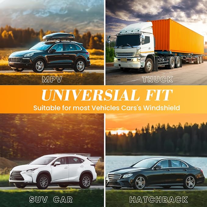 Car Windshield Sun Shade UV Reflector Foldable Front Window SUV | Blocks 98% UV Rays,Keep Interior Cool,Universal Fits Hatchback,Truck,MPV,Storage bag,63"L x 32"W,Car Summer Accessories - Image 7