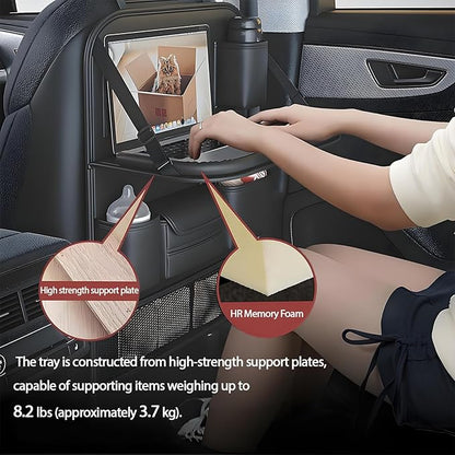 Universal Foldable Car Backseat Organizer with Table Tray, Car Seat Back Protector with Touch Screen Phone Holder, Premium Leather Kick Mats with Storage Pockets Tissue Holder (Black) - Image 2