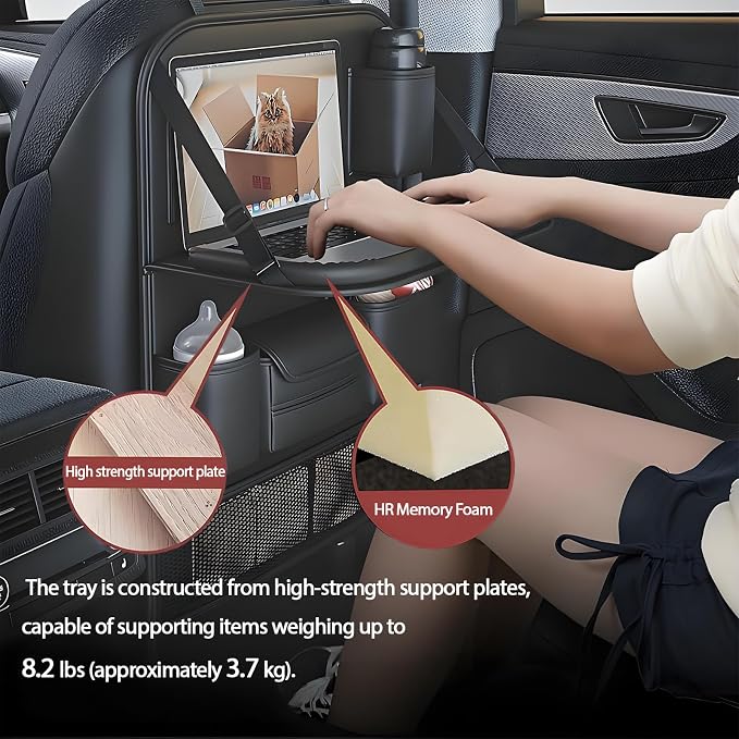 Universal Foldable Car Backseat Organizer with Table Tray, Car Seat Back Protector with Touch Screen Phone Holder, Premium Leather Kick Mats with Storage Pockets Tissue Holder (Brown) - Image 3