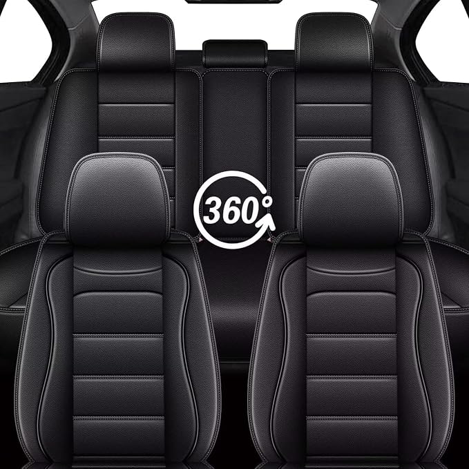 IKABEVEM Car Seat Covers Full Set Fit for Infiniti M37 2007-2013: 5 Seats Auto Interior Accessories, Faux Leather Waterproof Seat Cushions Vehical Cover (Black) - Image 6