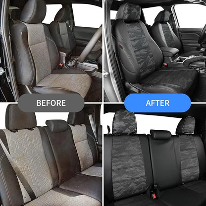 EKR Tacoma Seat Covers Custom Fit for Toyota Tacoma 2016 2017 2018 2019 2020 2021 2022 2023 Double Cab/Crew Cab -Truck Seat Covers for Car Full Set,Faux Leather(Black/Gray Camo A122) - Image 2