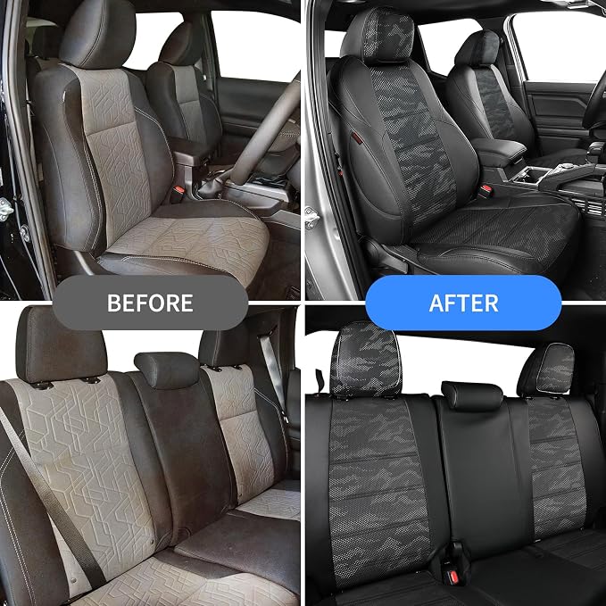 EKR Tacoma Leather Car Seat Covers Custom Fit for Toyota Tacoma 2012 2013 2014 2015 (Regular Seats) - Truck Seat Covers Full Set,Faux Leather(Black/Gray Camo A122) - Image 6