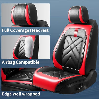 Seltos Car Seat Covers Custom Fit for Kia Seltos 2021-2026, Full Coverage Leather Waterproof Breathable Seat Covers Full Set, Automotive Seat Protectors, Airbag Compatible(5 Seats, Red & Black) - Image 2