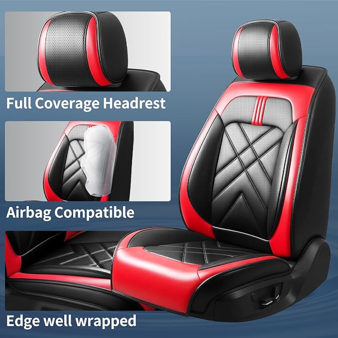 Car Seat Covers Compatible with Kia Sportage 2009-2026, Premium Full Coverage Leather Automotive Seat Protectors, All Seasons Waterproof Breathable, Airbag Compatible(5 Seats, Red & Black) - Image 2