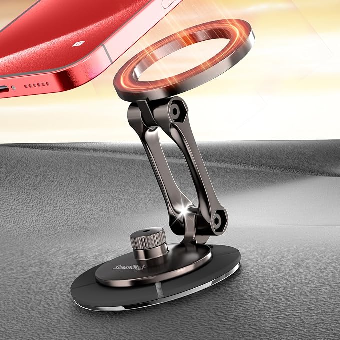 Smolink Magnetic Phone Mount for Tesla Screen and Dashboard | All-Metal Magnetic Phone Holder with Foldable Hidden Design for Tesla 3/Y/S/X and iPhone 17/16/15/14 Pro Max, Red by Smolink