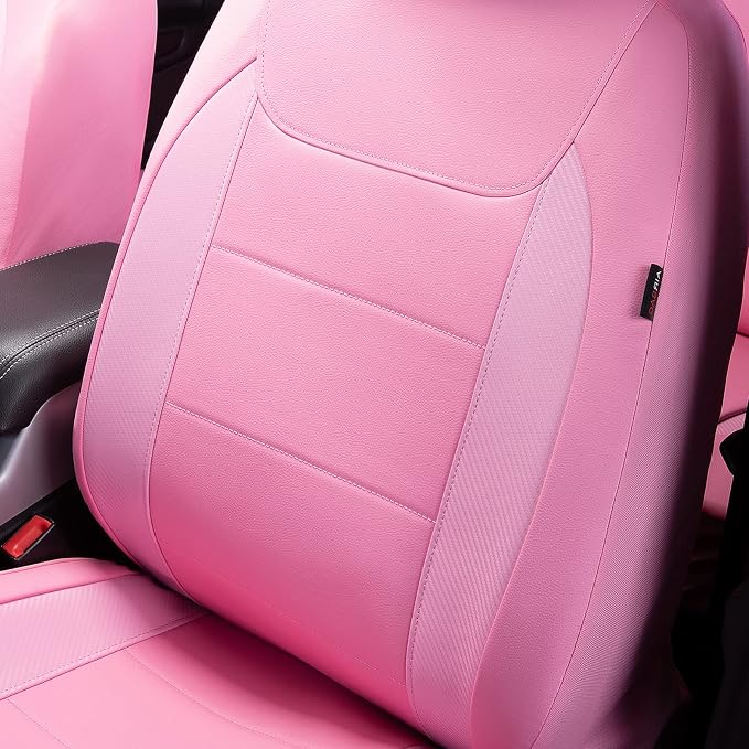 Flying Banner car seat Covers Protects Water Proof Faux Leather Carbon Fiber Fronts Rear Bench Covers (Pink Pink, Full Set - 8PCS) - Image 5