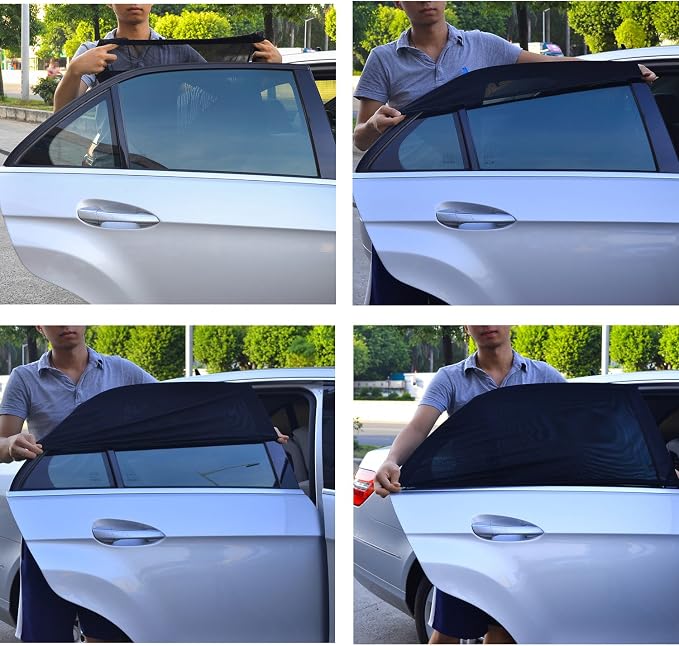 TFY Universal Car Side Window Sun Shade - Protects Your Kids from Sun Burn - Double Layer Design - Maximum Protection - Fit Most of Vehicle - 2 Pieces (Regular Contoured Window) | Universal Fit | Dual Layer | Glare reduction | Easy installation | Light... - Image 2