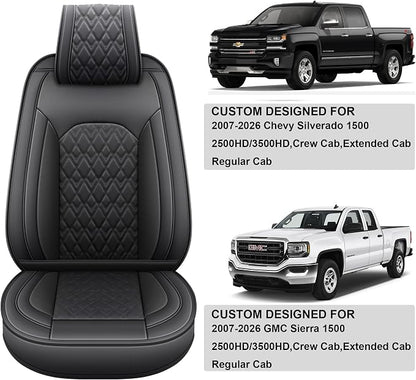 Chevy Silverado Seat Covers,Leather Seat Covers for GMC Sierra,Custom Fit 2007-2026 1500 2500HD 3500HD Crew Double Extended Regular Cab,LT LZT RST Trail Boss(Full Set,Black) - Image 6