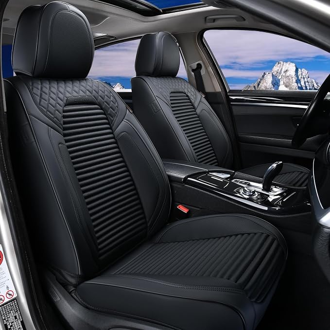 Coverado Car Seat Covers Full Set, Leather Seat Covers for Cars, Waterproof Front and Rear Automotive Seat Cover Car Accessories Universal Fit for Most Cars SUV Trucks(Black) - Image 8