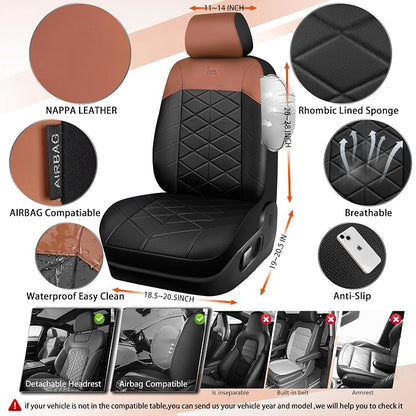 CAR PASS Memory Foam Leather Front Seat Covers, Waterproof Nappa Leather Seat Covers Front Seats Universal Fit for Cars,SUV,Truck Seat Covers Thick 3D Foam Comfortable, Airbag Compatible Black Brown - Image 2