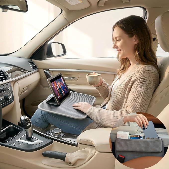 Three in one Storage for car Laptop Desk, iPad Portable Laptop Tray, Home Office and Sofa, Wooden Tray, car seat Gap Filler 15.4x11.4-inch Filling seat and Console Storage. by MLTXPGCN