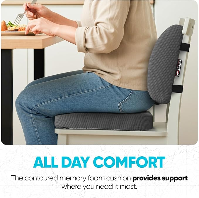 FORTEM Seat Cushion & Lumbar Support for Office Chair, Wheelchair, Car | Memory Foam | Ergonomic Design | Washable Cover | Non Slip | Dark Grey - Image 8
