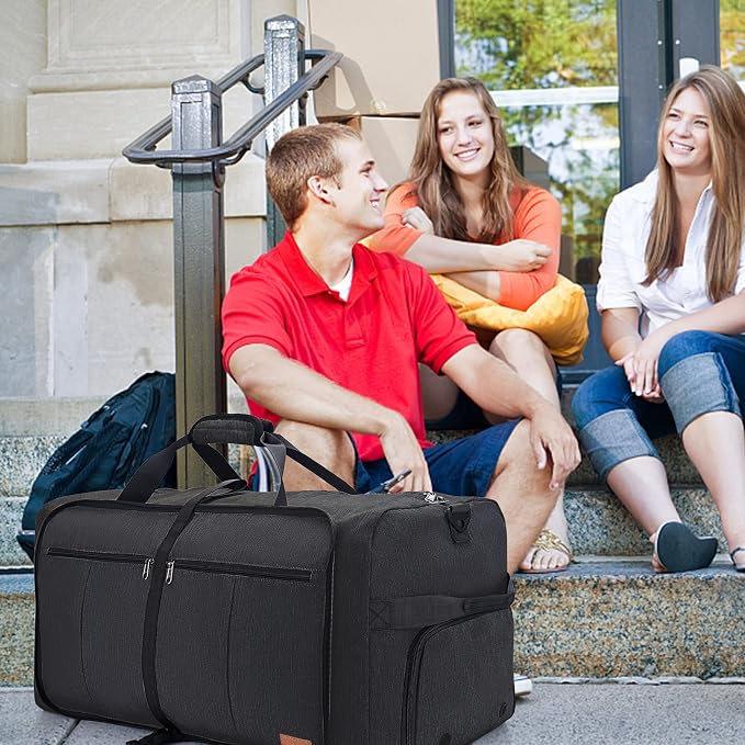 120L Foldable Collapsible Waterproof Travel Duffel Bag for Men and Women | with Shoe Compartment, Black, 34" Duffle for Weekender Gym Sport, Tear Resistant - Image 7