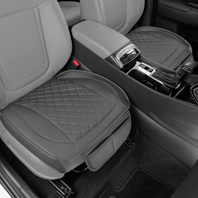 Motor Trend Car Seat Cushion, 2 Pack - Diamond Stitched Faux Leather Seat Covers for Cars Trucks SUV, Gray Padded Car Seat Covers with Storage Pockets, Premium Automotive Seat Covers for Front Seats by MotorTrend