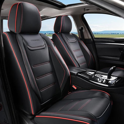Coverado Car Seat Covers Full Set, Seat Covers for Cars, Car Seat Protector Waterproof, Leather Cushion, Universal Car Interior Covers Seat Protectors for Most Cars Black-Redline - Image 9