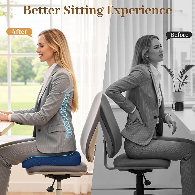 TranquilRelax Memory Foam Seat Cushion for Office Chair, 3-Inch, Blue | Medium-firm Support for Long Sitting, Washable Mesh Cover, Non-slip Base, Perfect for Car Seats & Short Drivers - Image 8