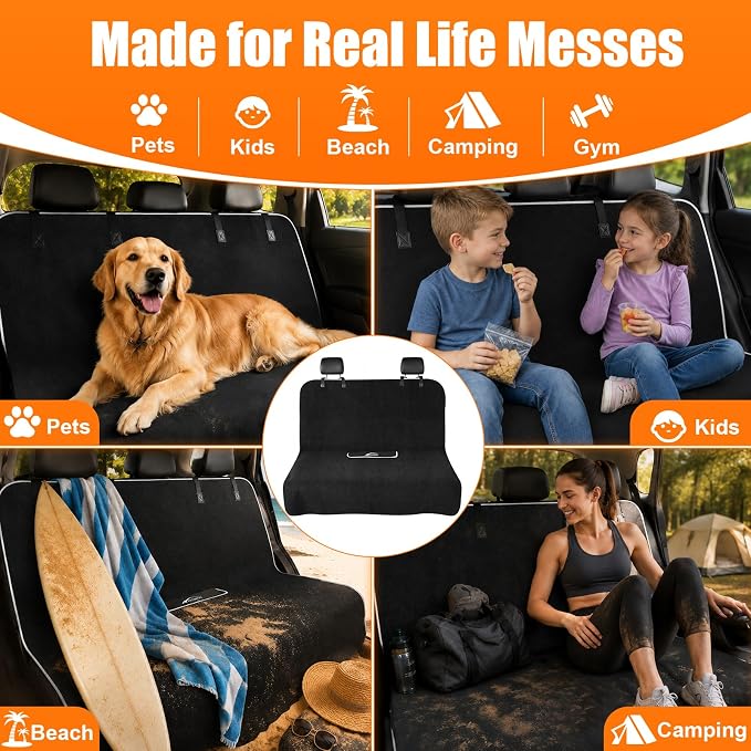 Back Seat Cover, Waterproof Non-Slip Bench Seat Protector for Cars | Sweatproof, Dual-layer Microfiber Terry Rear Seat Cover for Dogs and Kids, Fits for Cars, Vans, Trucks and SUVs - Image 7