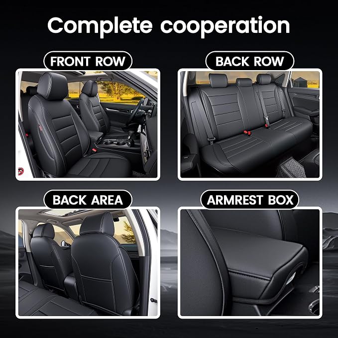 HKZ Custom Fit Civic Seat Cover Full Set for Honda Civic 4 Door Sedan-Only (2022 2023 2024 EX)&(2025-2026 Sport),5-Seats Full Set,Leather Seat Protector(Black) - Image 8