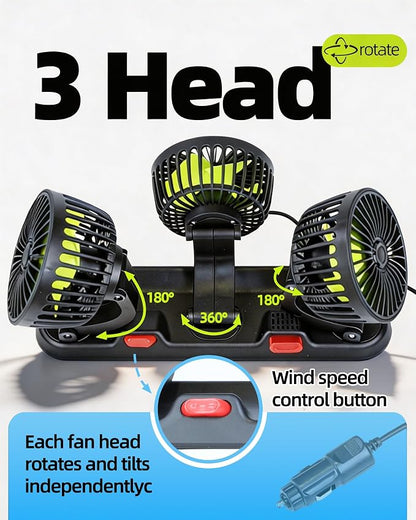 aletbo Car Fan, 12V Fan Triple Head, Powerful Airflow, 360° Adjustable, 2-Settings, Dashboard Fan Suitable for Truck, RV, Semi, Camper Trailer - Image 2