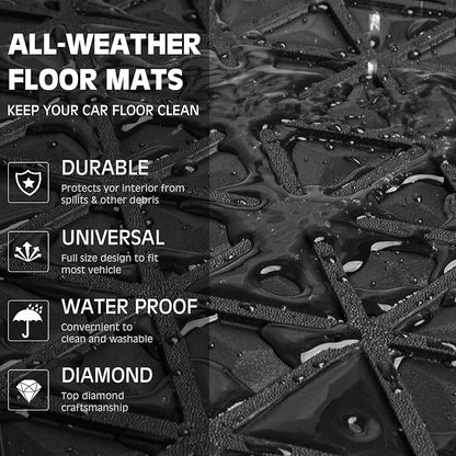 CAR PASS Bling Diamond Car Mats Rubber Floor Mats Full Set Anti-Slip 3D Rhombus Waterproof Trim to Fit Liner Universal Glitter Crystal Sparkly Shining Rhinestone Girl Women SUV Sedan, Black Diamond - Image 6
