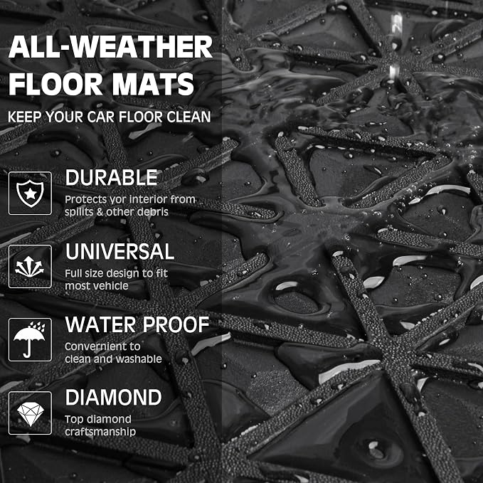 CAR PASS Bling Diamond Car Mats Rubber Floor Mats Full Set Anti-Slip 3D Rhombus Waterproof Trim to Fit Liner Universal Glitter Crystal Sparkly Shining Rhinestone Girl Women SUV Sedan, Silver Diamond - Image 7