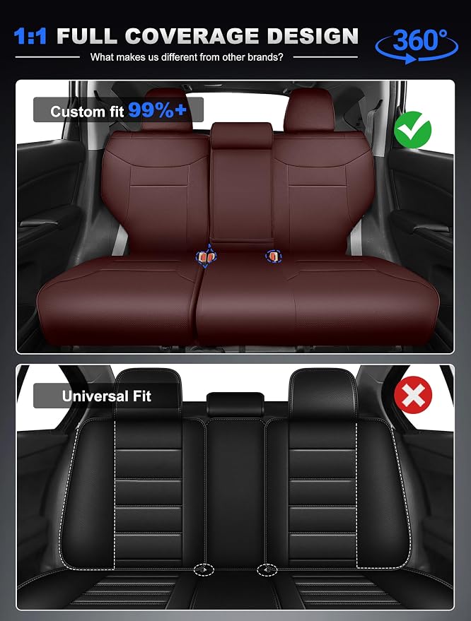 Custom Fit Seat Covers for Honda CRV 2015 2016 Full Set | Front&Rear Full Coverage Faux Leather Waterproof Airbag Compatible Seat Covers CR-V Seat Protector (5 Seats,Burgundy) - Image 6