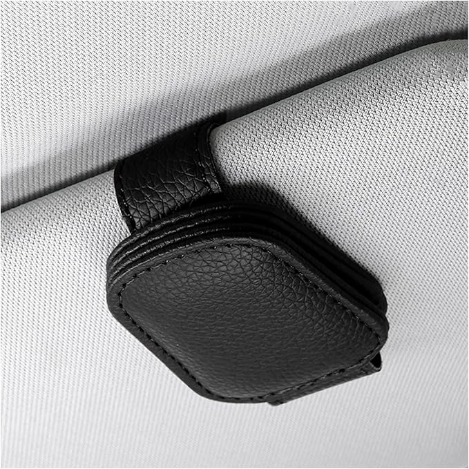 Sunglass Holder for Car, Magnetic Leather Glasses Holder Auto Ticket Card Clip, Sun Visor Eyeglass Hanger Interior Accessories for Sedan Truck SUV, Car Accessories (Black) by Pxobiug