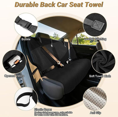 Back Seat Cover for Car SUV Van Trucks | Waterproof Car Seat Towel Cover,Rear Bench Towel Backseat Protector for Dogs Kids, Universal Fit, Non-Slip, Black (55" x 29") - Image 4