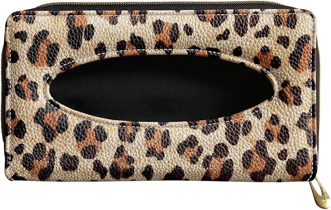 Biyejit Car Tissue Holder, Leopard Print PU Leather Hanging Paper Towel Box, Auto Napkin Holder Cover Paper Tissue Dispenser for Sun Visor & Backseat Vehicle by Biyejit
